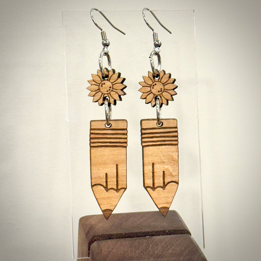 Pencil & Flower Dangle Earrings