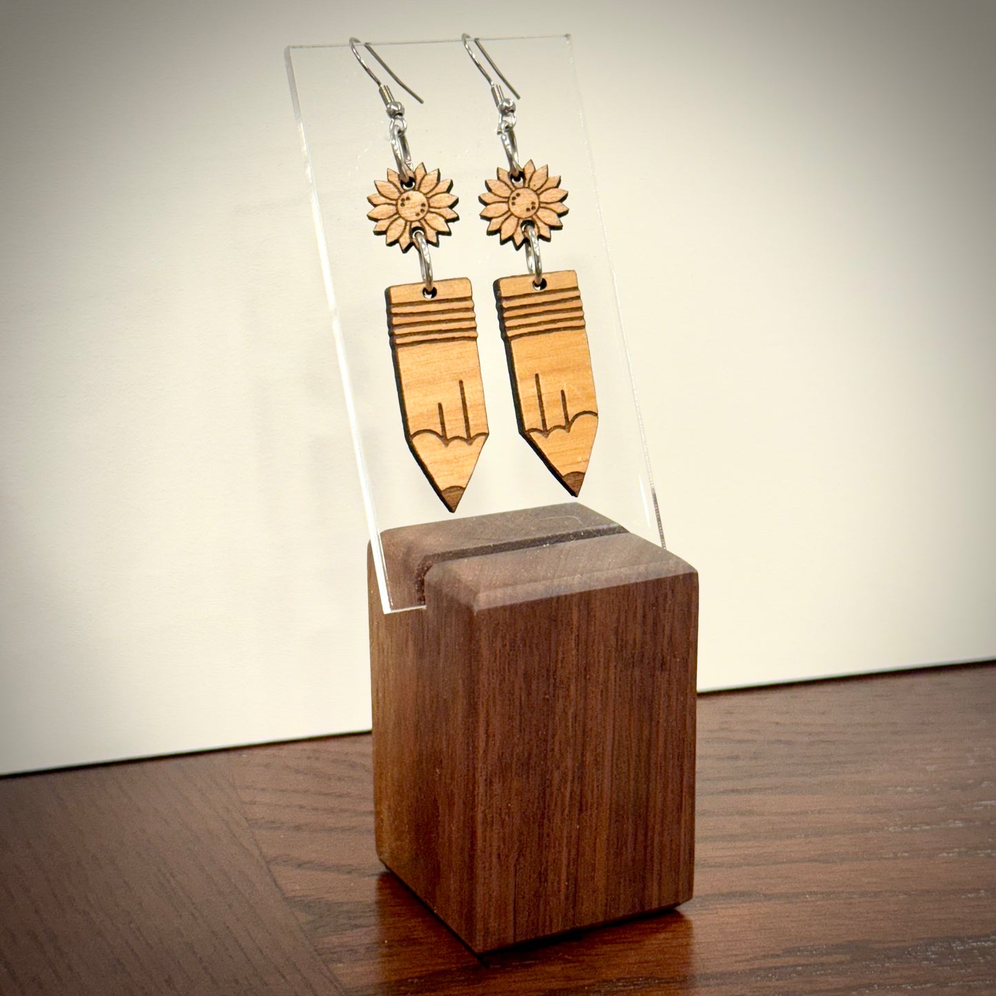 Pencil & Flower Dangle Earrings
