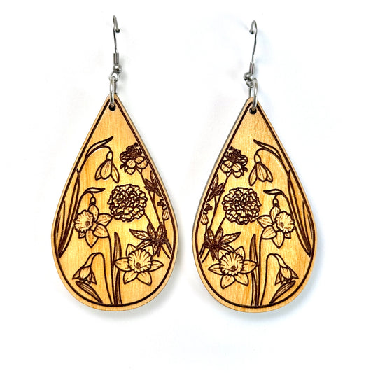 Custom Birth Flower Teardrop Earrings