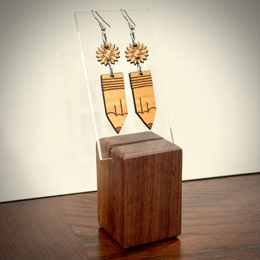 Pencil & Flower Dangle Earrings